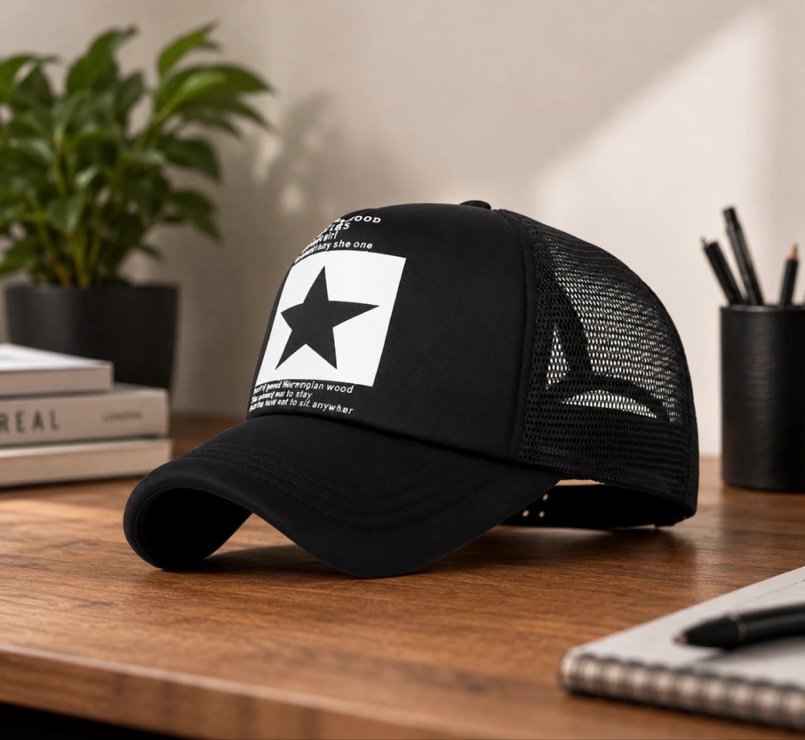 Casquette neuve noire style trucker avec étoile